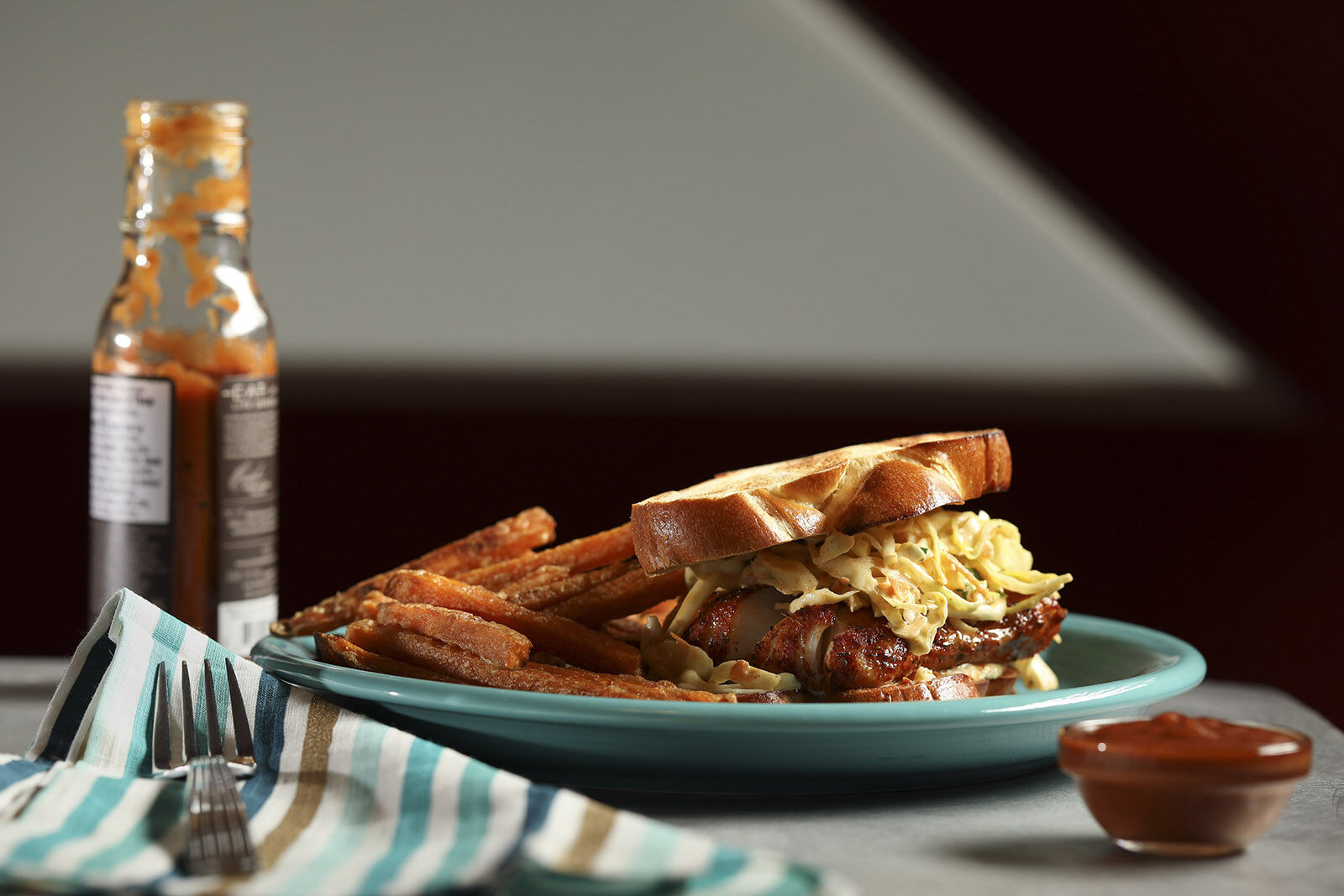 Spicy fish and slaw sandwich, prepared and styled by Shannon Kinsella, in her kitchen, Friday, Feb. 19, 2021.